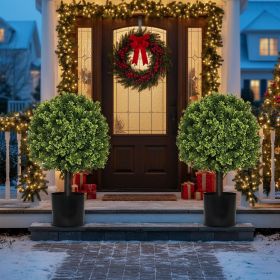 2PCS Set 22in Artificial Trees Natural Topiary Balls Outdoor Decor Pre-Lit Faux Plants For Porch Patio Balcony Year-Round Holiday Home Decor Vibr (Option: Green)