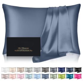 Mulberry Silk Pillowcase, Standard Size Zippered Pillow Cover For Hair And Skin Care, Soft Sleeping Pillowcase, Ash Blue (Option: MULTI)