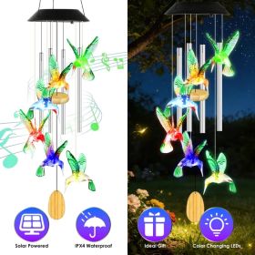 1Pc - 2Pcs Options - Solar Hummingbird Wind Chime With Aluminum Tubes 7 Color Changing Wind Chime For Outside IPX4 Waterproof Outdoor Garden Yard (Option: 1pc)