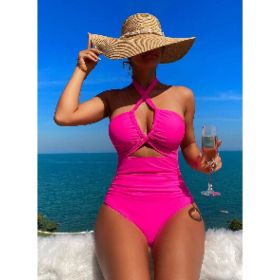 Womens One Piece Swimsuit Tummy Control Bathing Suit Sexy V Neck Cutout Swimsuits Push Up Swimwear (Option: L)