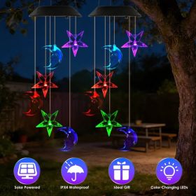 Solar Moon And Star Wind Chime 7 Color Changing Wind Chime For Outside IPX4 Waterproof Outdoor Garden Yard Decor (Option: 2Pcs)