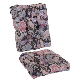 2Pcs Waterproof Rocking Chair Cushion Upper And Lower Back And Seat Sets With Non-Slip Ties Oxford Cloth Surface Polyester Filling Comfortable Fo (Option: BlackPinkLeaf)