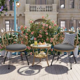 U_STYLE Outdoor Leisure Set, 2 Rattan Single Chairs with A Glass Round Table, Perfectly Suited for Patios, Balconies, and Courtyards (Color: as Pic)