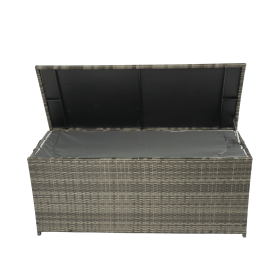 Outdoor Storage Box, 113 Gallon Wicker Patio Deck Boxes with Lid, Outdoor Cushion Storage for Kids Toys, Pillows, Towel Grey Wicker (Color: as Pic)