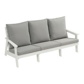 HIPS 3 Seater Sofa with Cushion, Wood Grain Outdoor Garden Sofa,White/Grey (Color: as Pic)