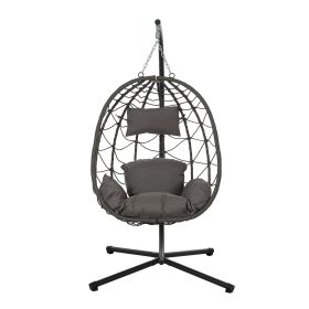 Egg Chair with Stand Indoor Outdoor Swing Chair Patio Wicker Hanging Egg Chair Hanging Basket Chair with Stand for Bedroom Living Room Balcony (Color: as Pic)