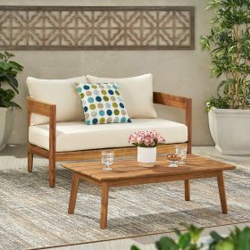 BROOKLYN LOVESEAT + COFFEE TABLE (Color: Teak, Material: Wood+Waterproof Fabric)