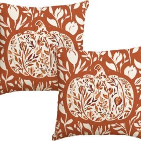 Fall Pumpkin Leaves Rust Pillow Cover 18x18 Inch Set Of 2 (Option: COLOR)