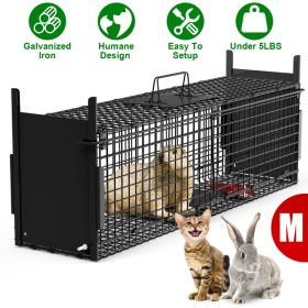 Live Animal Cage Trap For Animals Humane Galvanized Iron Trap Cage For Raccoons Armadillos Foxes Opossums Muskrats Beavers 26in 32in 40in Size Op (Option: Black-M Size 32in-No Glove)