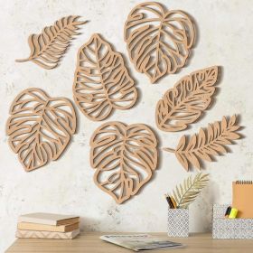 Tropical Wall Decor 7 Units, Wooden Palm Leaf And Monstera Jungle Art For Living Room, Bedroom, Entryway And Home Decor (Option: WOODEN)