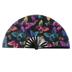 Folding Fan UV Glow Rave Bamboo Hand Fan Carnival Decoration Dancing Party Wedding Night Club Concert Lip Kung Fu Large Butterfly (Option: Butterfly)