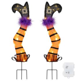 2 FT Set Of 2 Lighted Witch Legs Halloween Decorations With Battery Operation (Option: Orange)